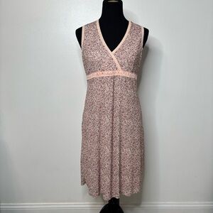 VTG Faded Glory Floral Surplice Dress Women’s M 8/10 Pink Lace Trim  Cottagecore